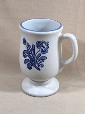 Pfaltzgraff Yorktowne Footed Mug – Blue Floral Stoneware – Vintage USA
